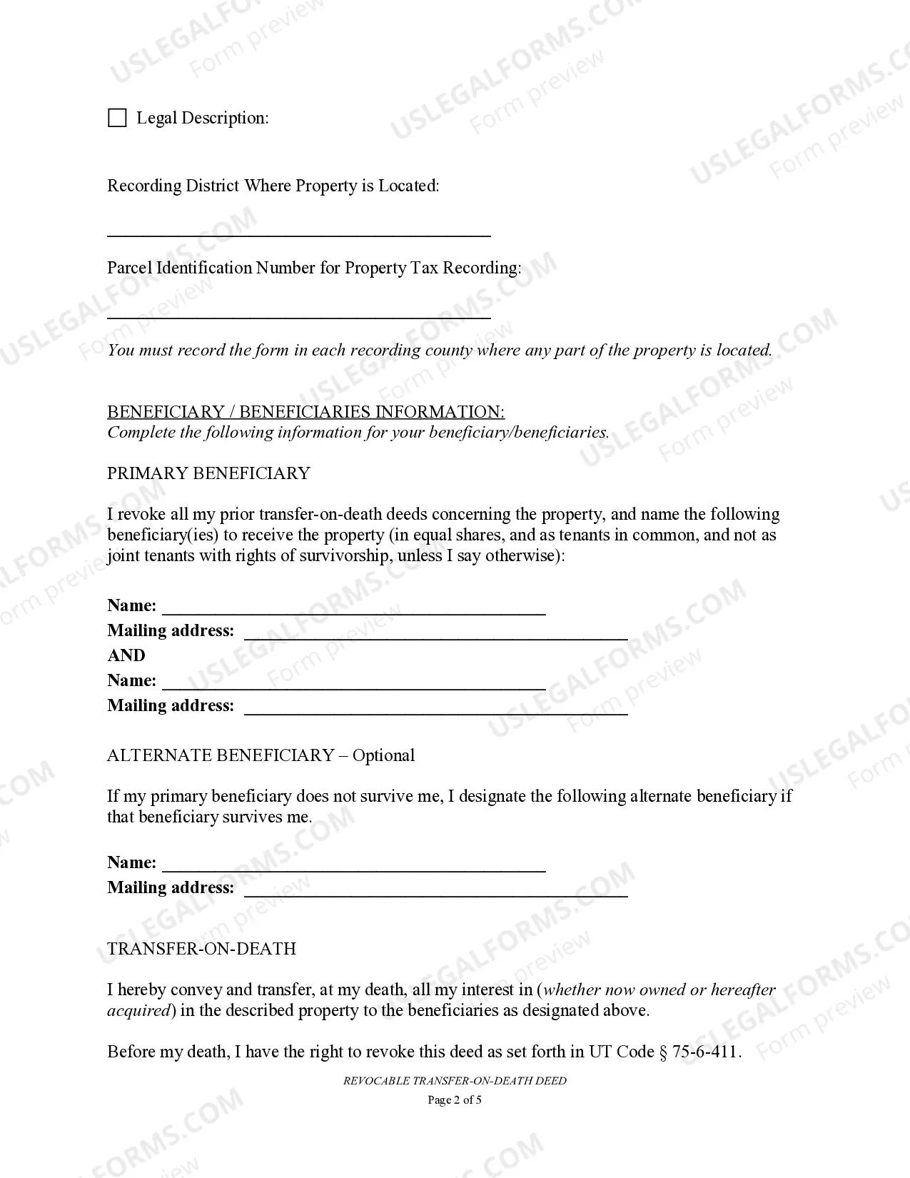Preview Transfer on Death Deed or TOD - Beneficiary Deed for Two Married Individuals to Two Individuals