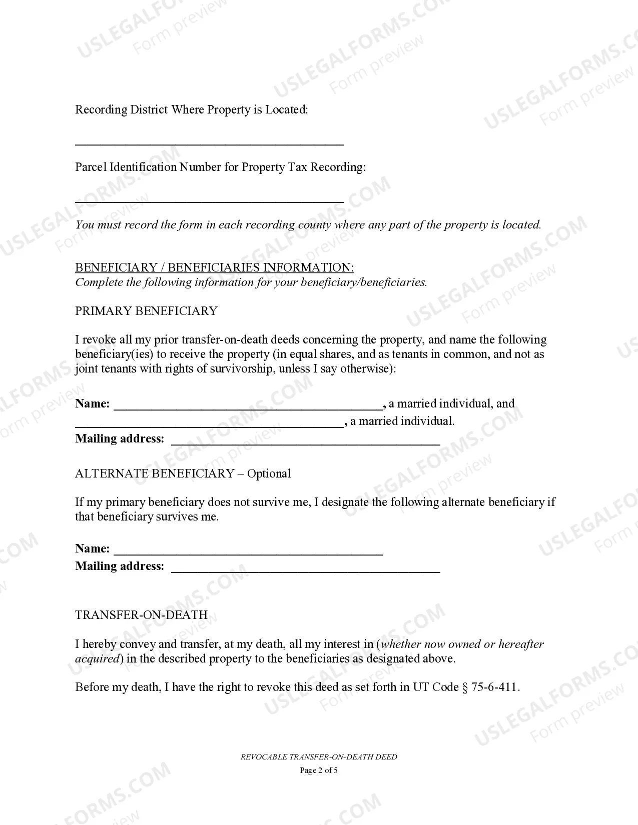 Preview Transfer on Death Deed or TOD - Beneficiary Deed for Two Married Individuals to Two Married Beneficiaries