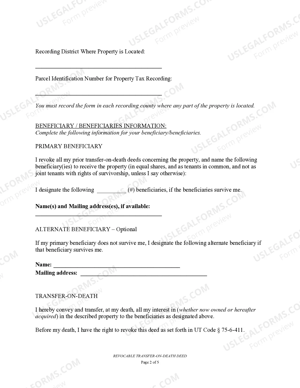 Preview Transfer on Death Deed or TOD - Beneficiary Deed for Two Married Individuals to Multiple Individuals