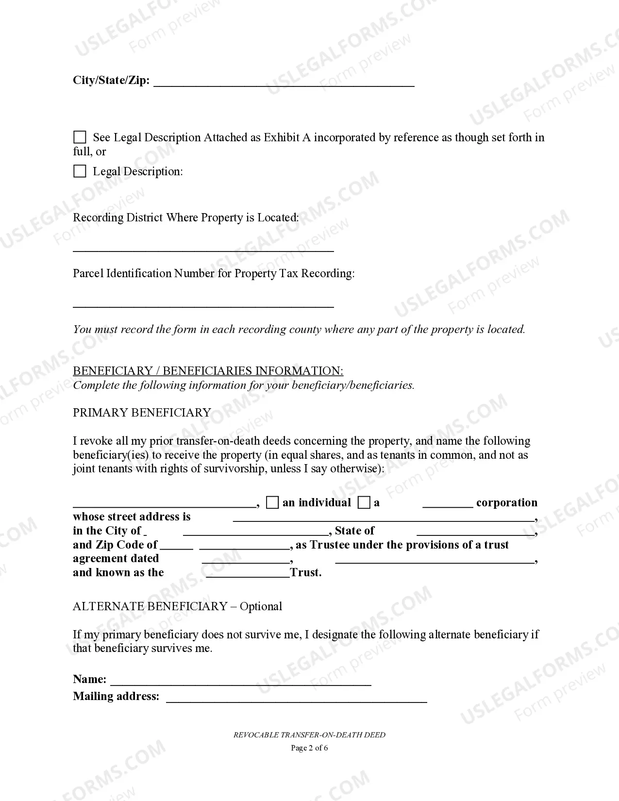 Preview Transfer on Death Deed or TOD - Beneficiary Deed for Two Individuals to a Trust