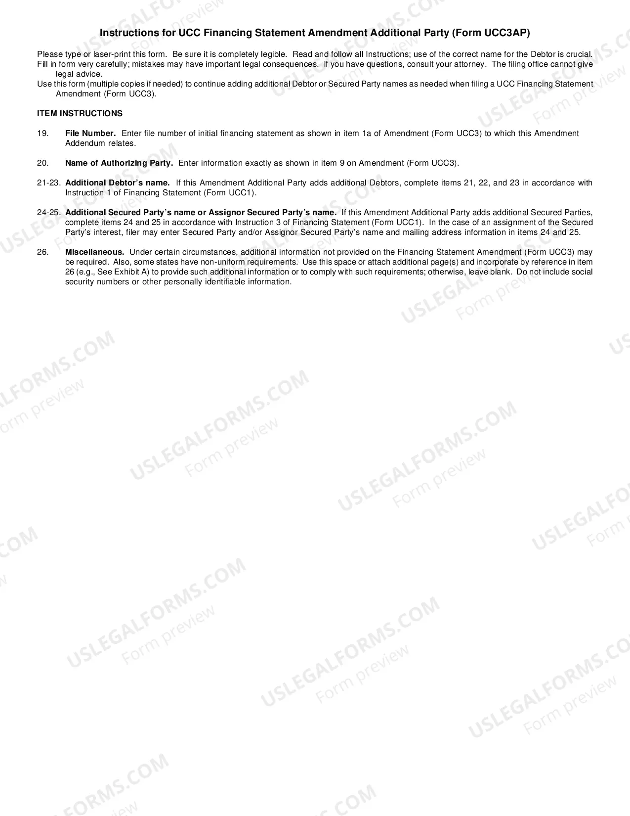 Preview Utah UCC3 Financing Statement Amendment Additional Party