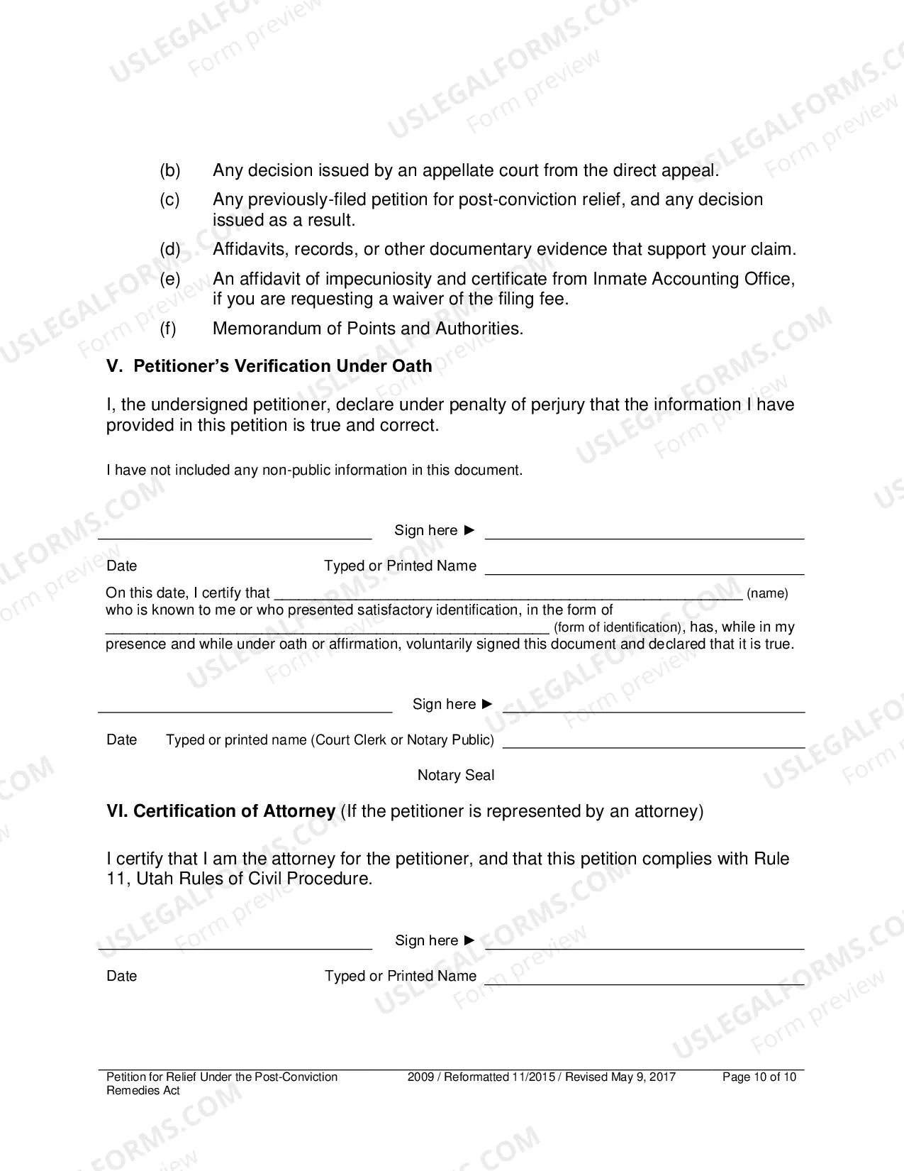 Preview Petition for Relief Under the Post-Conviction Remedies Act