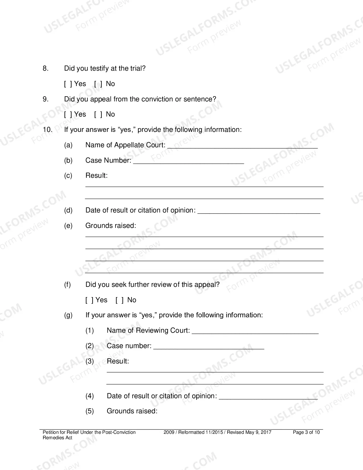Preview Petition for Relief Under the Post-Conviction Remedies Act