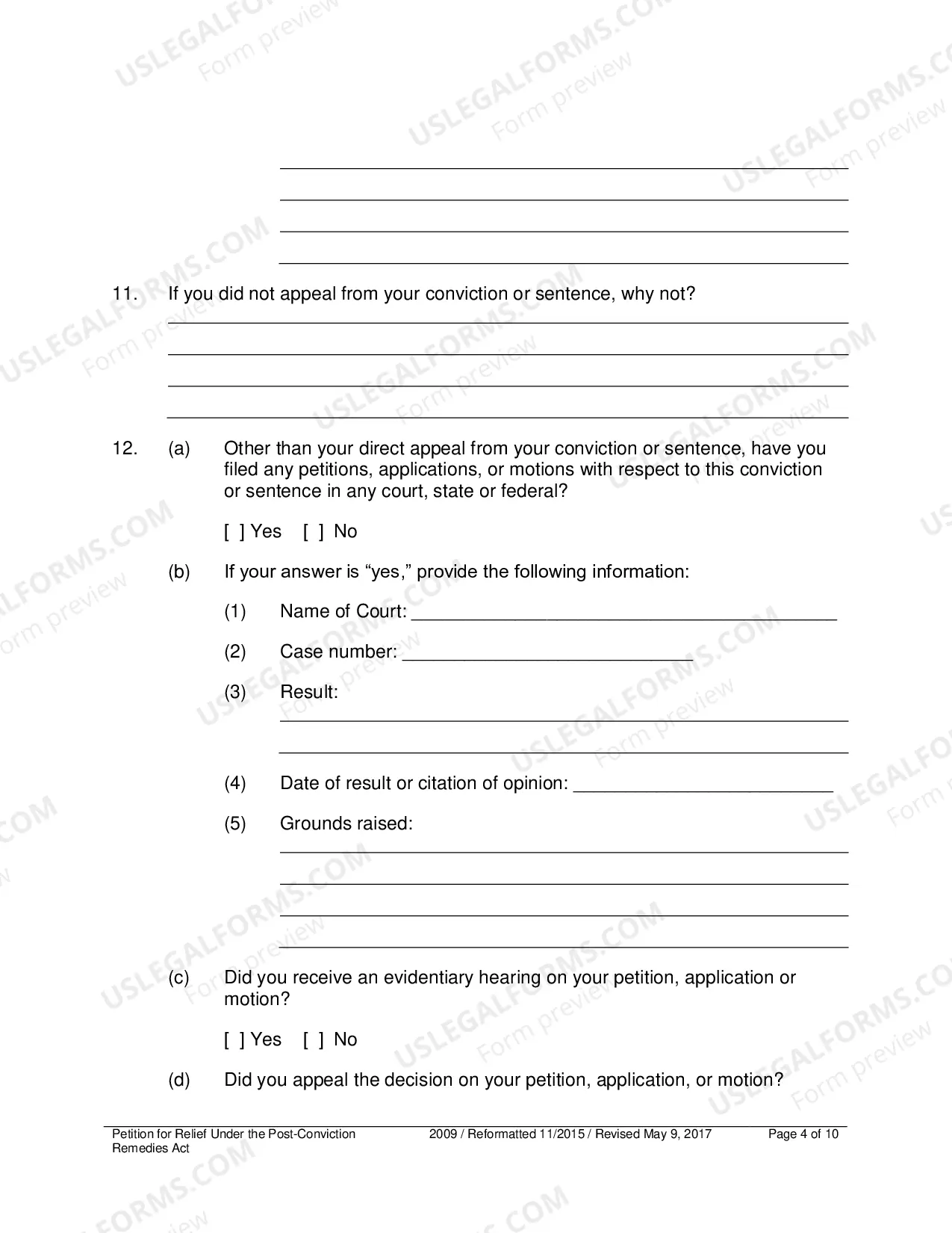 Preview Petition for Relief Under the Post-Conviction Remedies Act