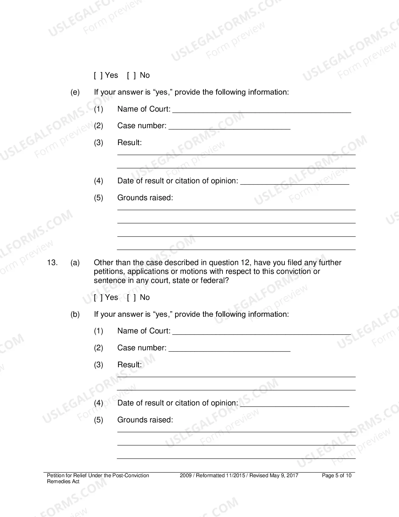 Preview Petition for Relief Under the Post-Conviction Remedies Act