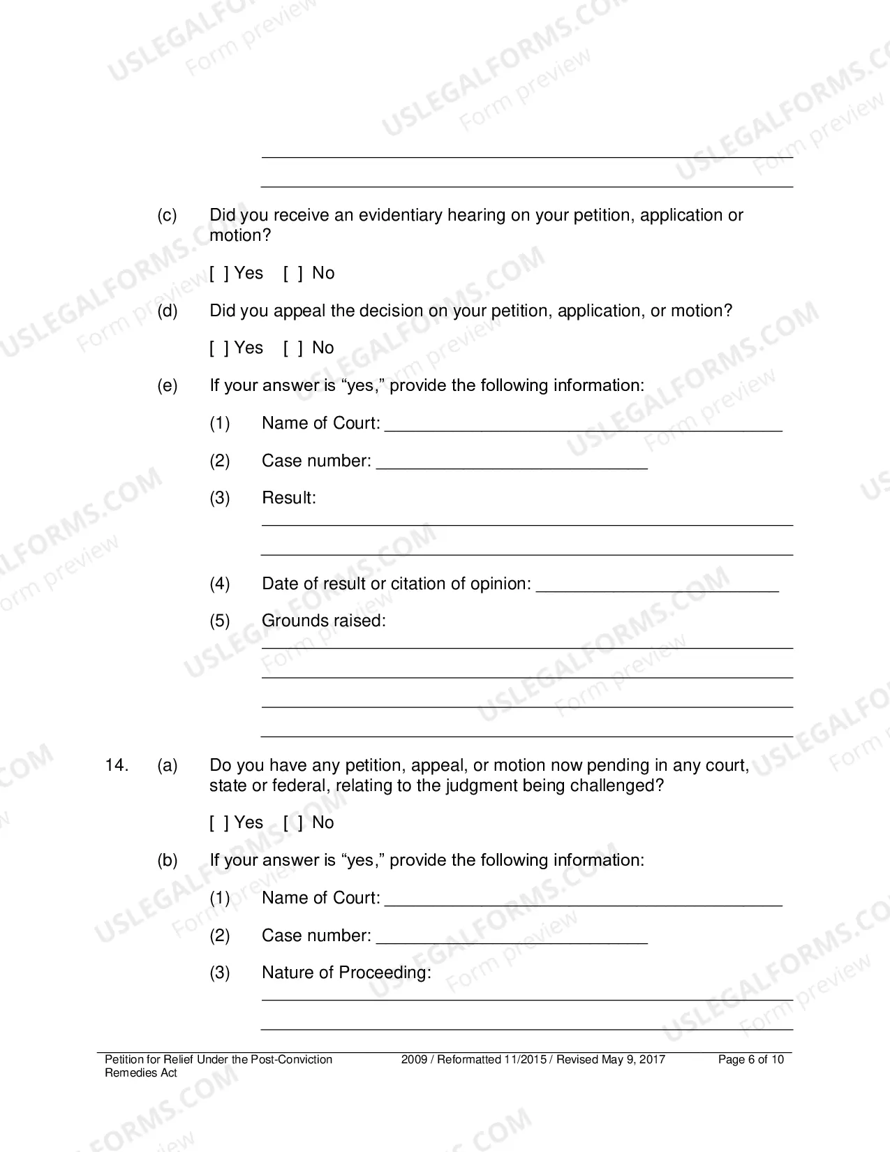 Preview Petition for Relief Under the Post-Conviction Remedies Act
