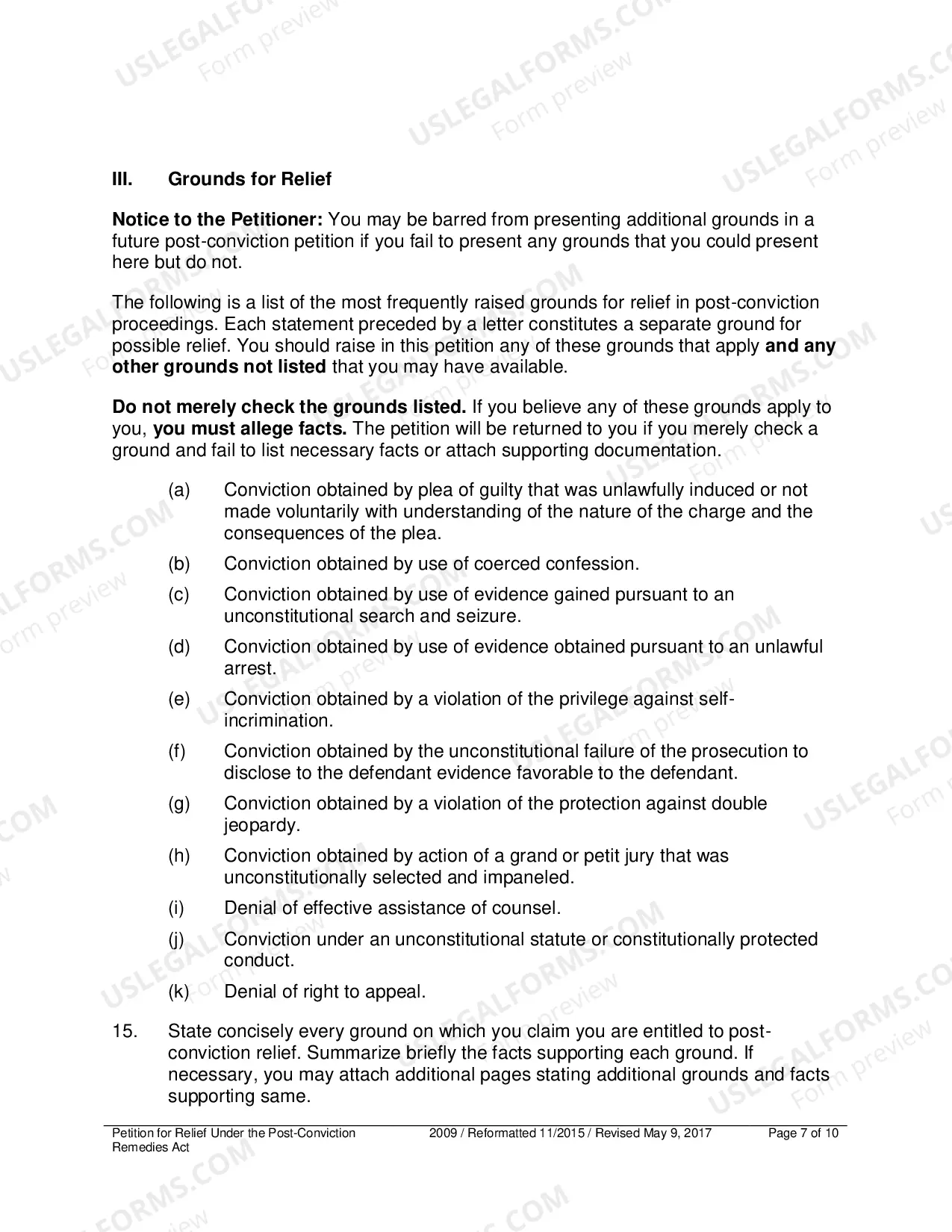 Preview Petition for Relief Under the Post-Conviction Remedies Act