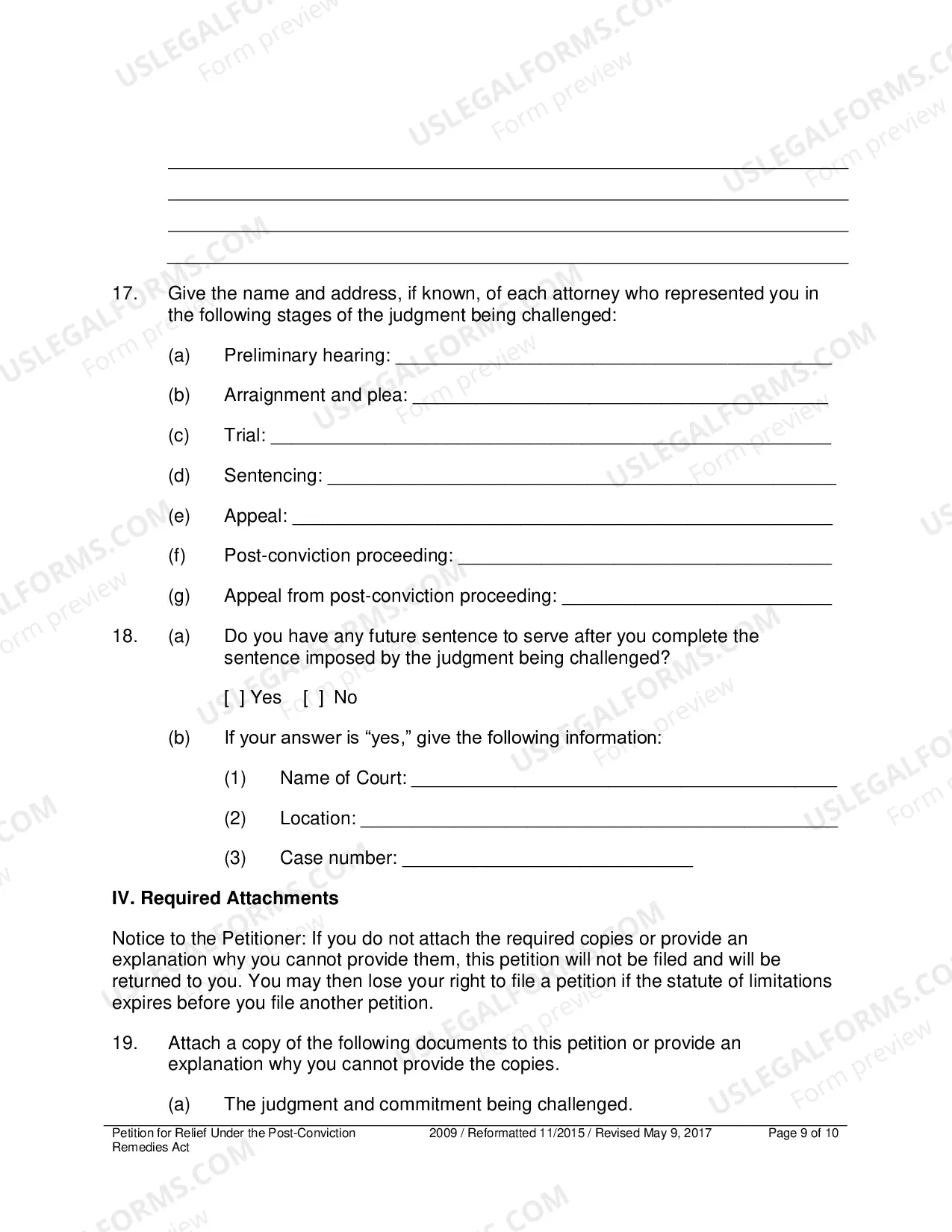 Preview Petition for Relief Under the Post-Conviction Remedies Act