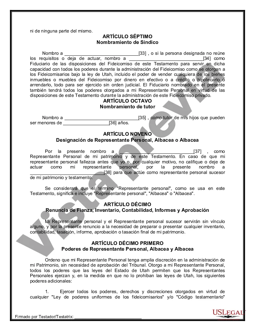 Preview Formulario Legal de Última Voluntad y Testamento para una Persona Soltera con Hijos Menores