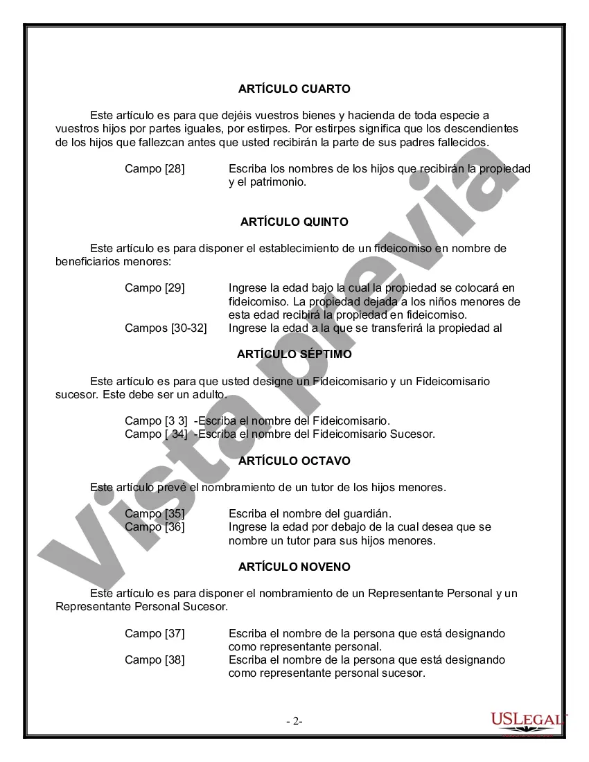 Preview Formulario Legal de Última Voluntad y Testamento para una Persona Soltera con Hijos Menores