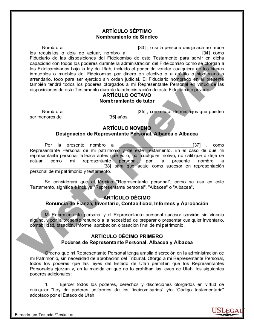 Preview Formulario Legal de Última Voluntad y Testamento para Persona Soltera con Hijos Adultos y Menores
