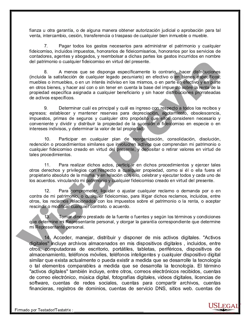 Preview Formulario Legal de Última Voluntad y Testamento para Persona Soltera con Hijos Adultos