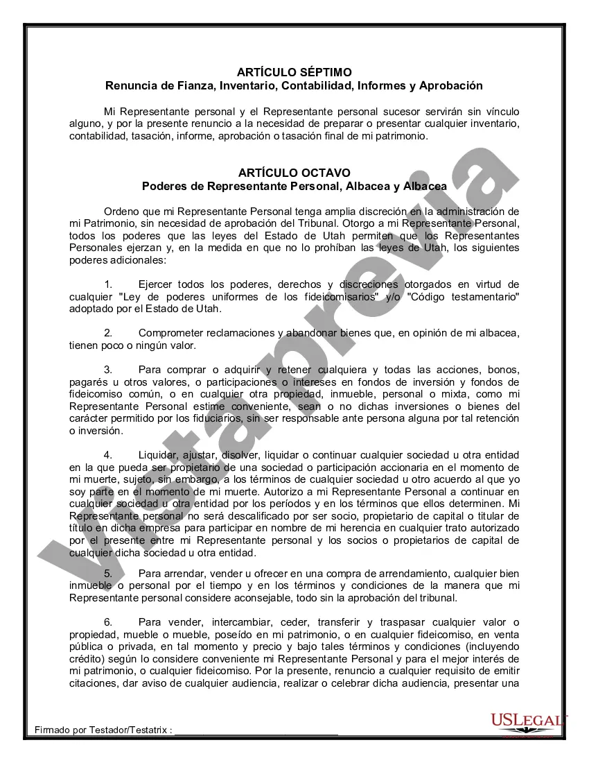 Preview Formulario Legal de Última Voluntad y Testamento para Persona Soltera con Hijos Adultos