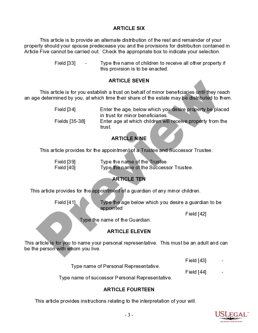 Preview Last Will and Testament for Married person with Minor Children from Prior Marriage