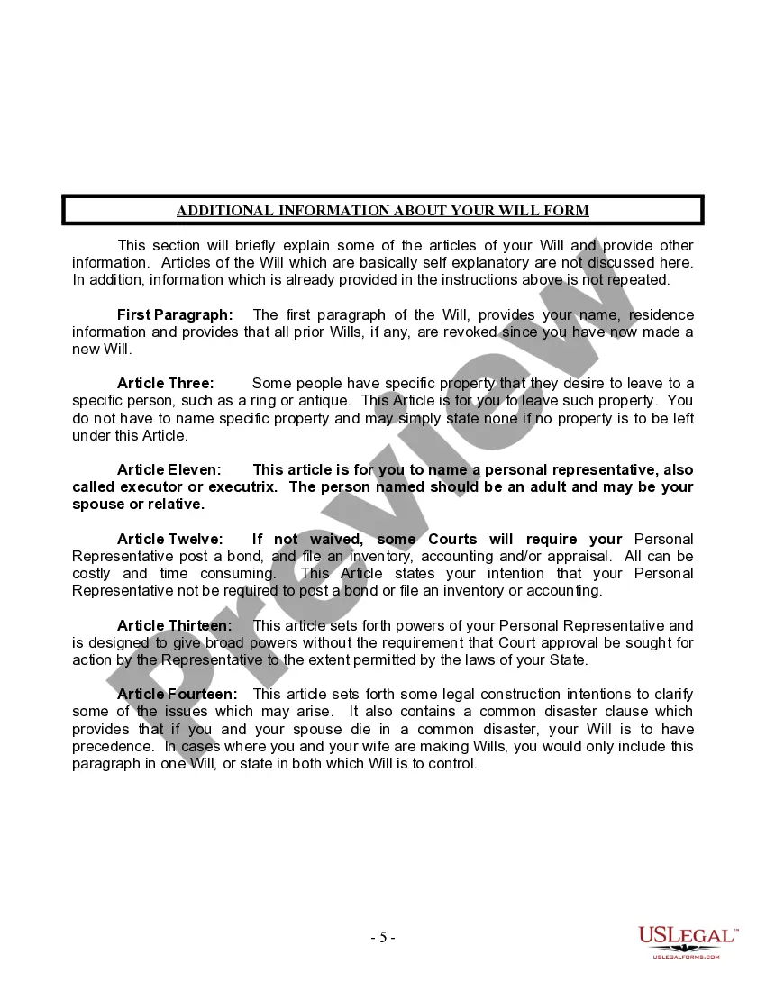 Preview Last Will and Testament for Married person with Minor Children from Prior Marriage