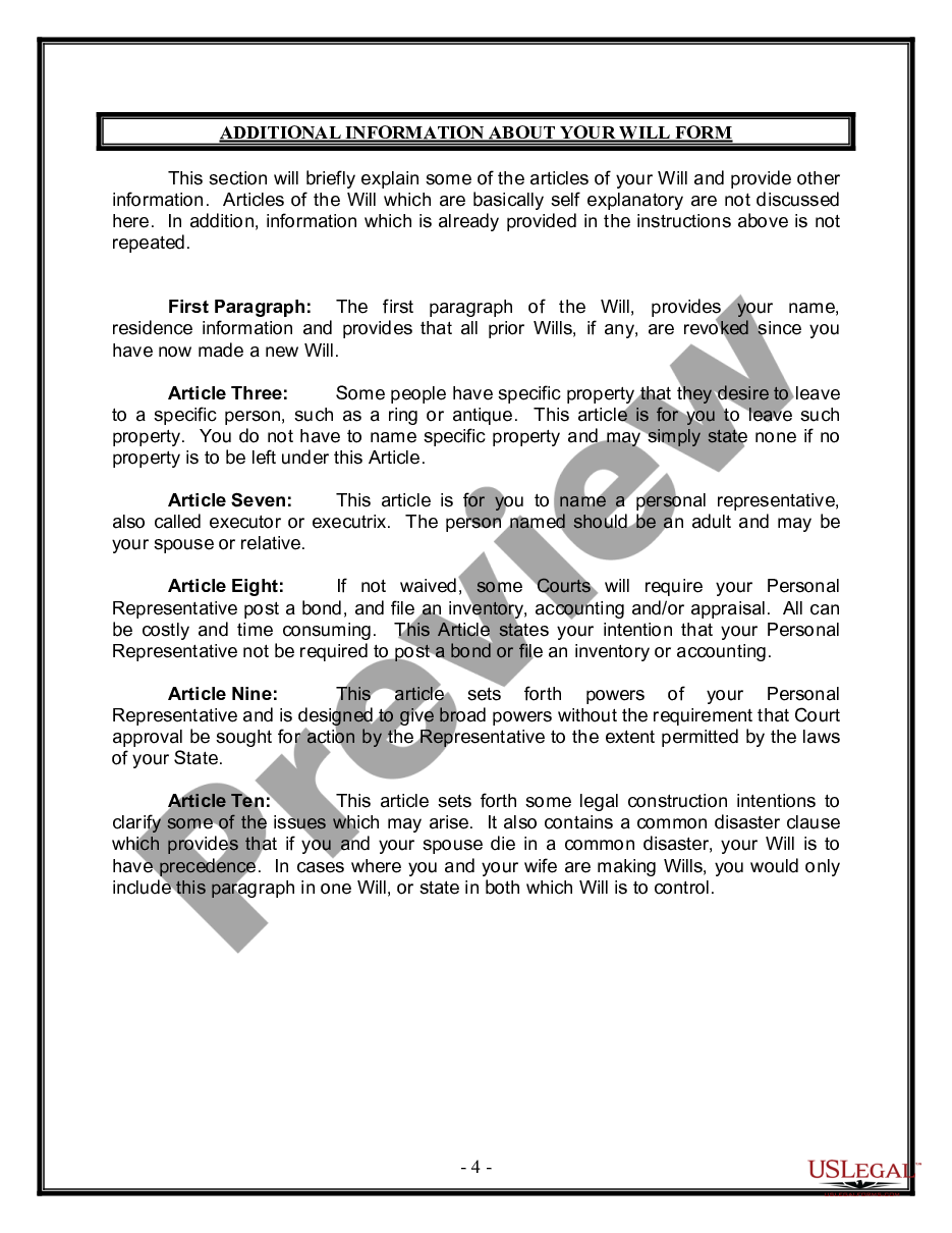 page 3 Legal Last Will and Testament Form for Married person with Adult Children from Prior Marriage preview