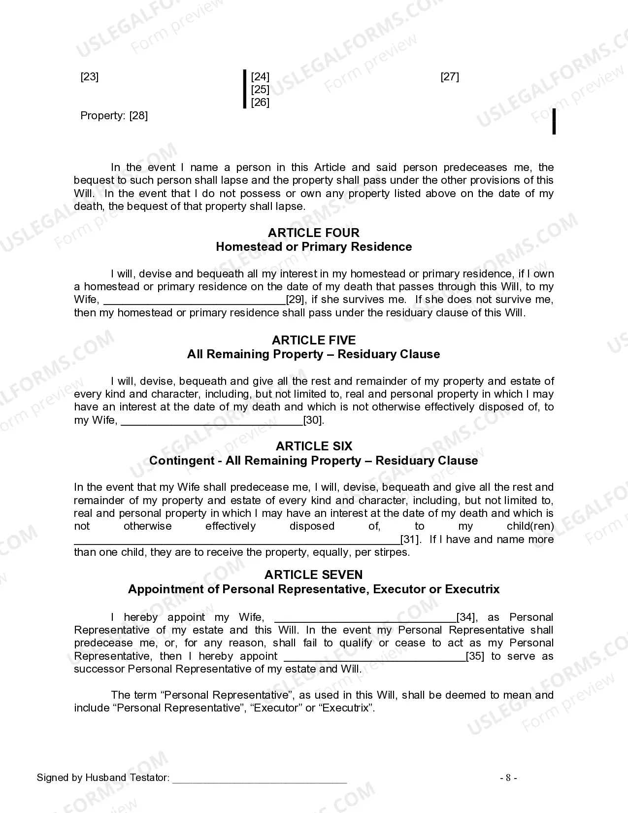 Preview Mutual Wills Package for Married Couple with Adult Children