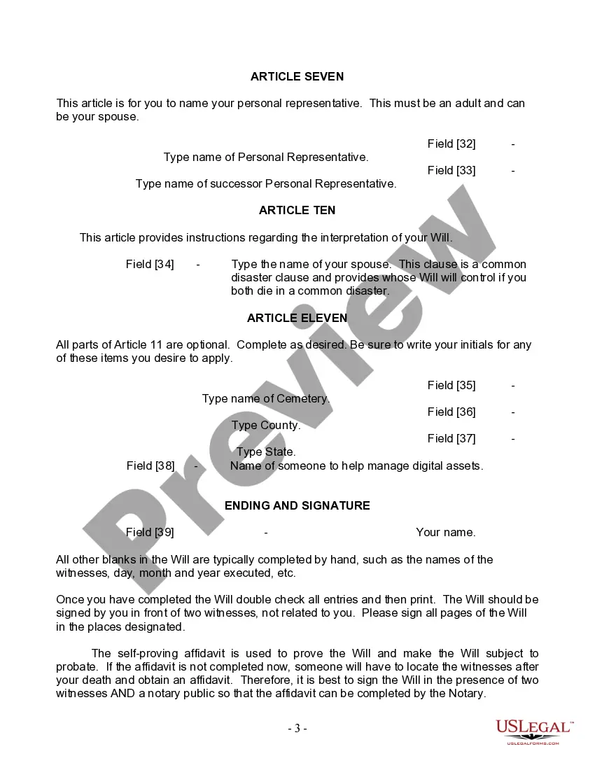 Preview Last Will and Testament for Married person with Adult Children