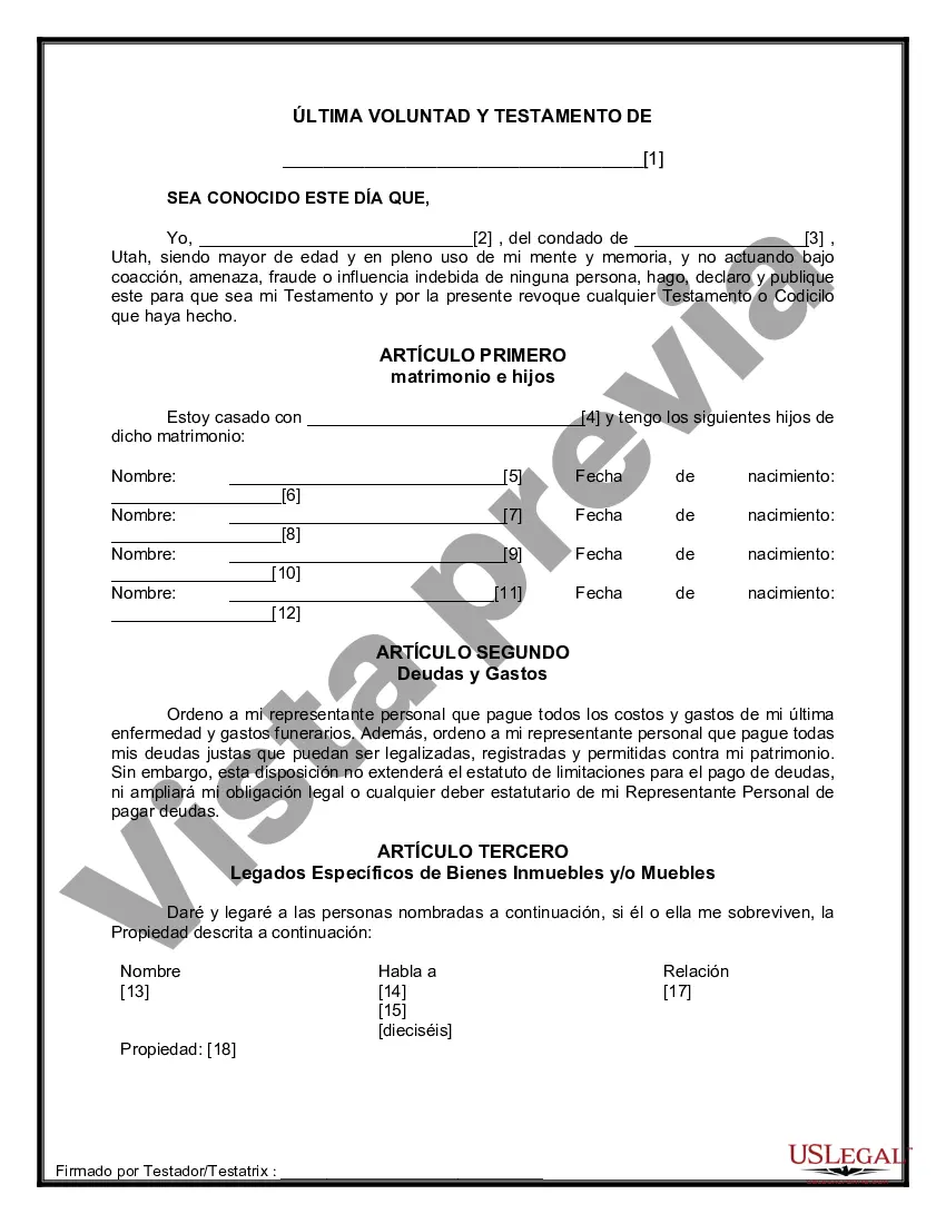 Preview Formulario de última voluntad y testamento legal para persona casada con hijos menores