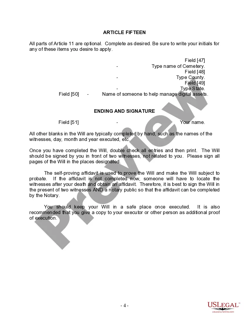 Preview Last Will and Testament for Married person with Minor Children