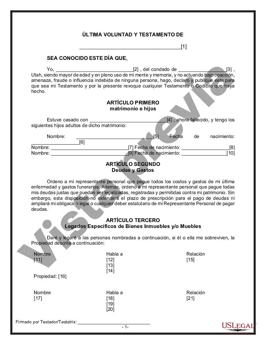 Preview Formulario de testamento y última voluntad legal para viuda o viudo con hijos adultos