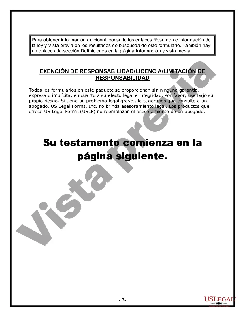 Preview Formulario Legal de Última Voluntad y Testamento para una Viuda o Viudo con Hijos Adultos y Menores