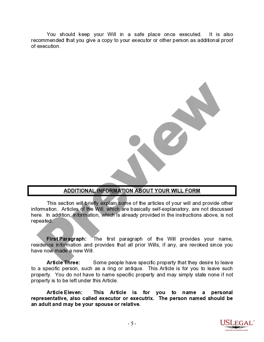 Preview Last Will and Testament for Divorced and Remarried Person with Mine, Yours and Ours Children