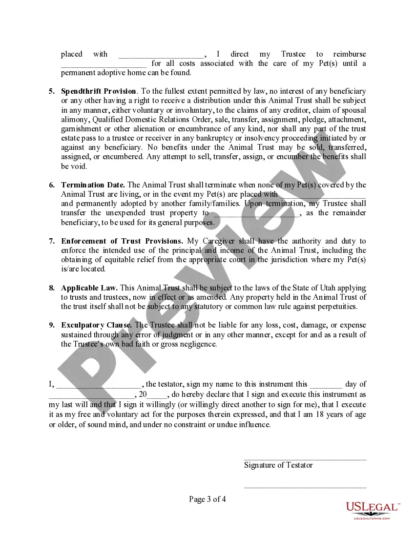 Preview Codicil to Will Form for Amending Your Will - Testamentary Pet Trust