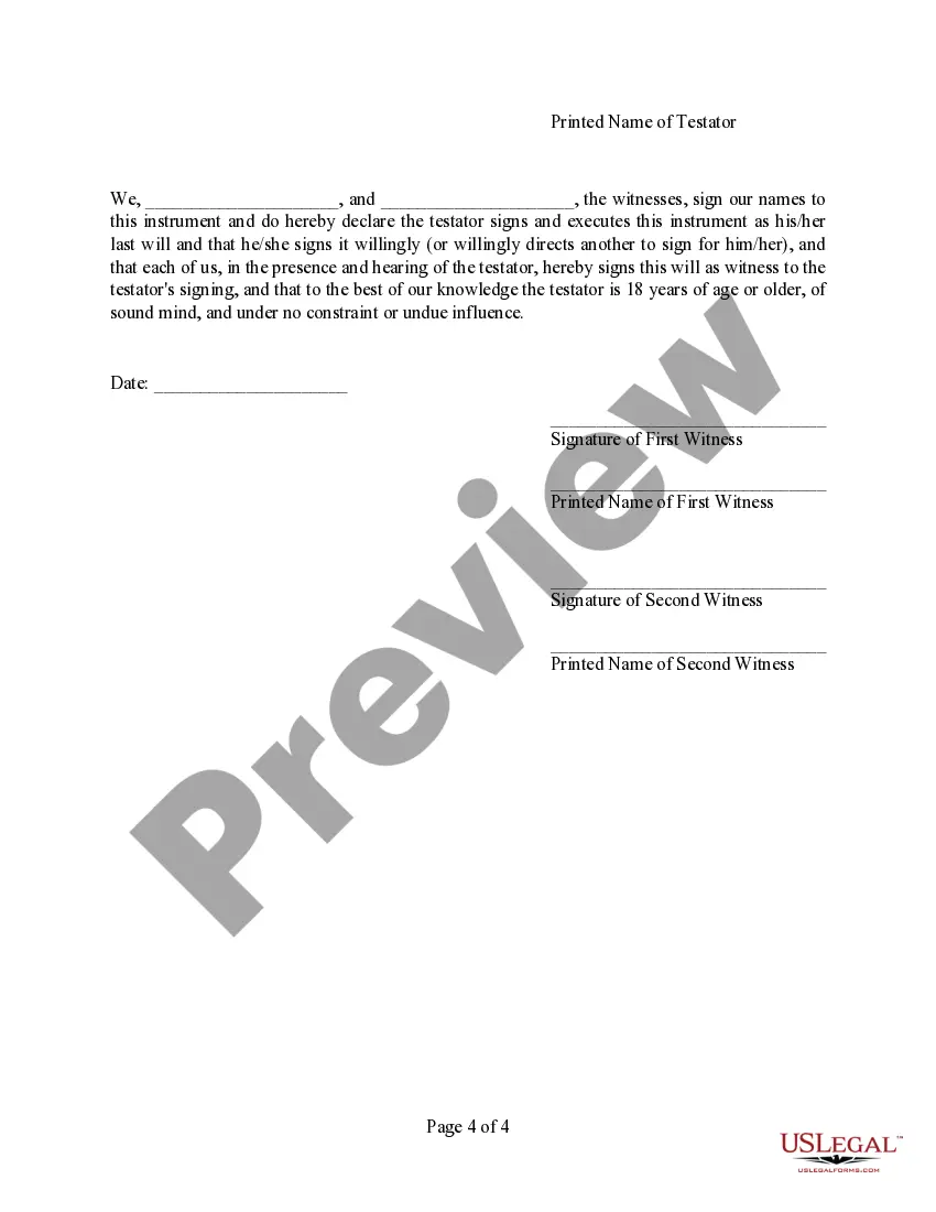 Preview Codicil to Will Form for Amending Your Will - Testamentary Pet Trust