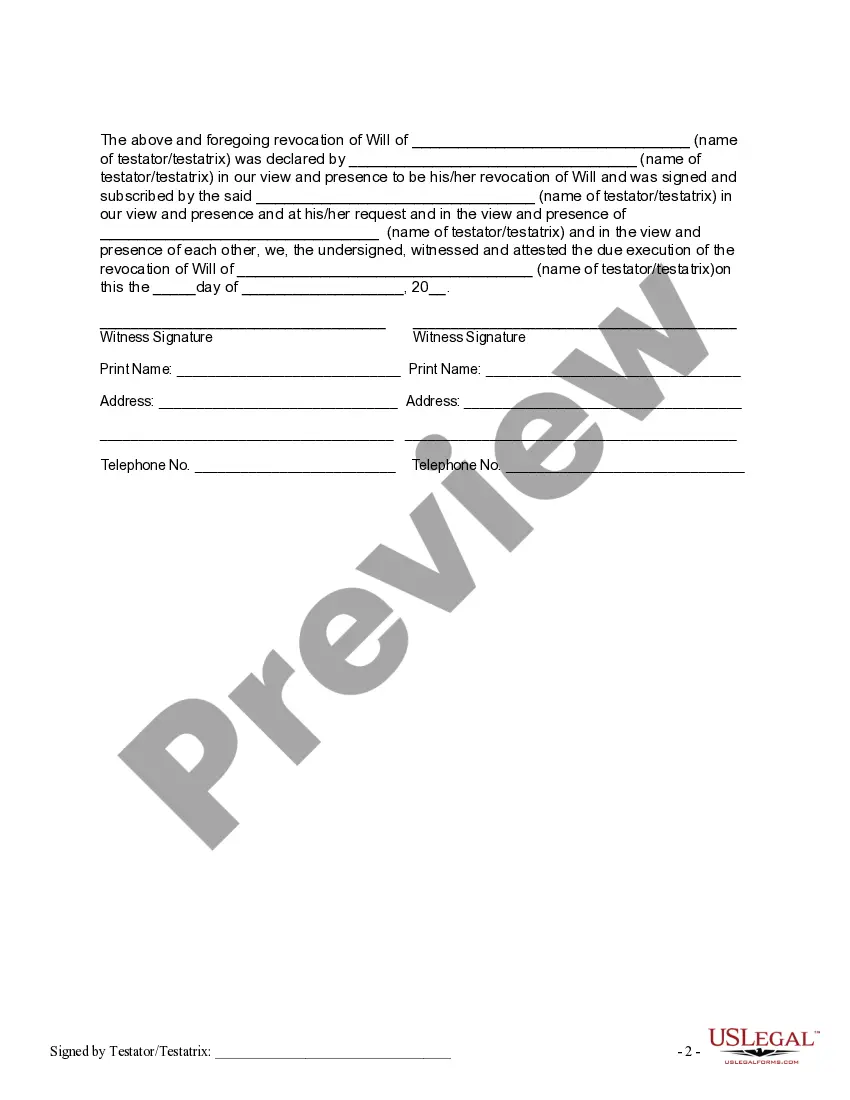 Preview Written Revocation of Will