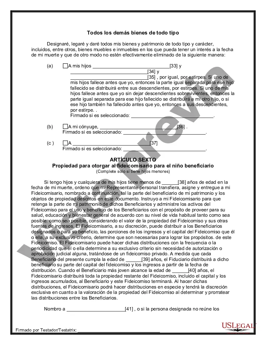 Preview Última voluntad y testamento para otras personas