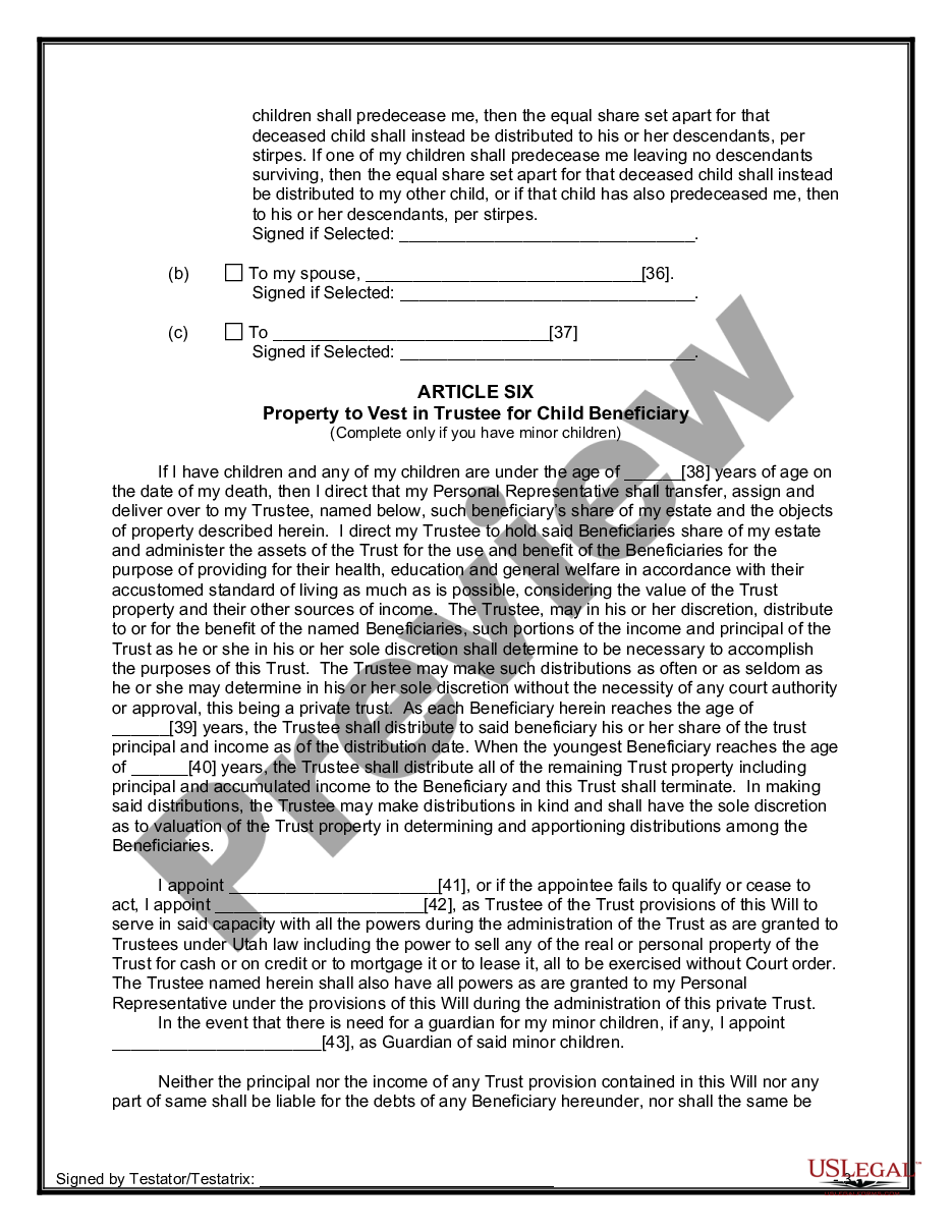 Utah Last Will and Testament for other Persons Utah Last Will US