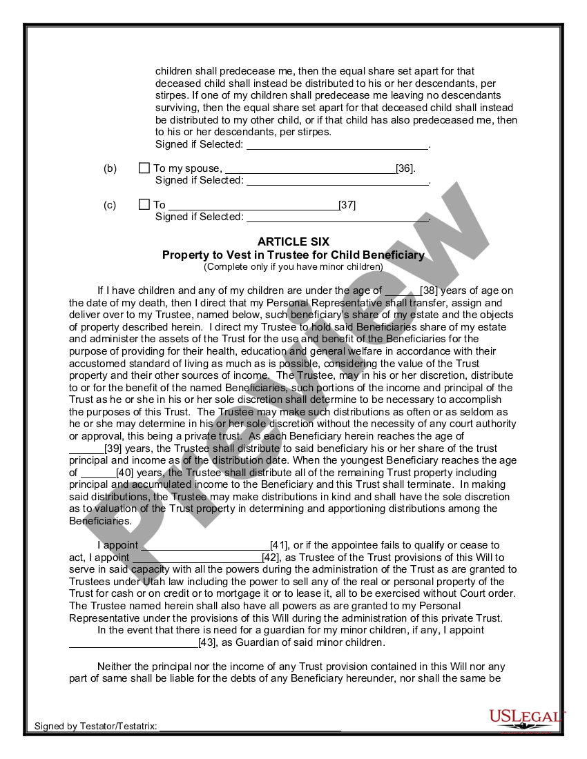 Utah Last Will and Testament for other Persons Last Will Testament