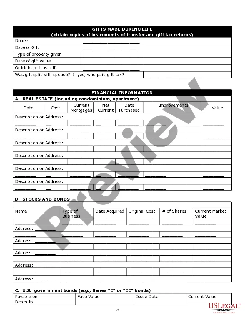Preview Estate Planning Questionnaire and Worksheets