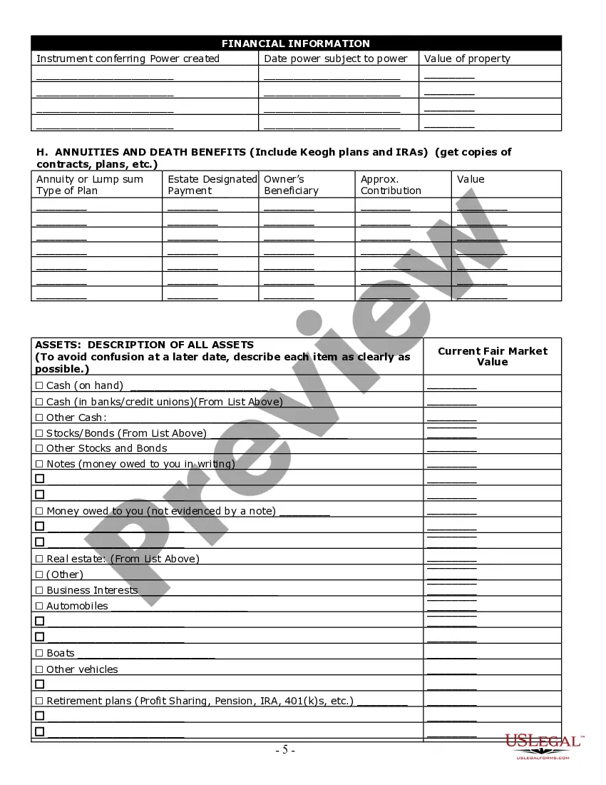 Preview Estate Planning Questionnaire and Worksheets
