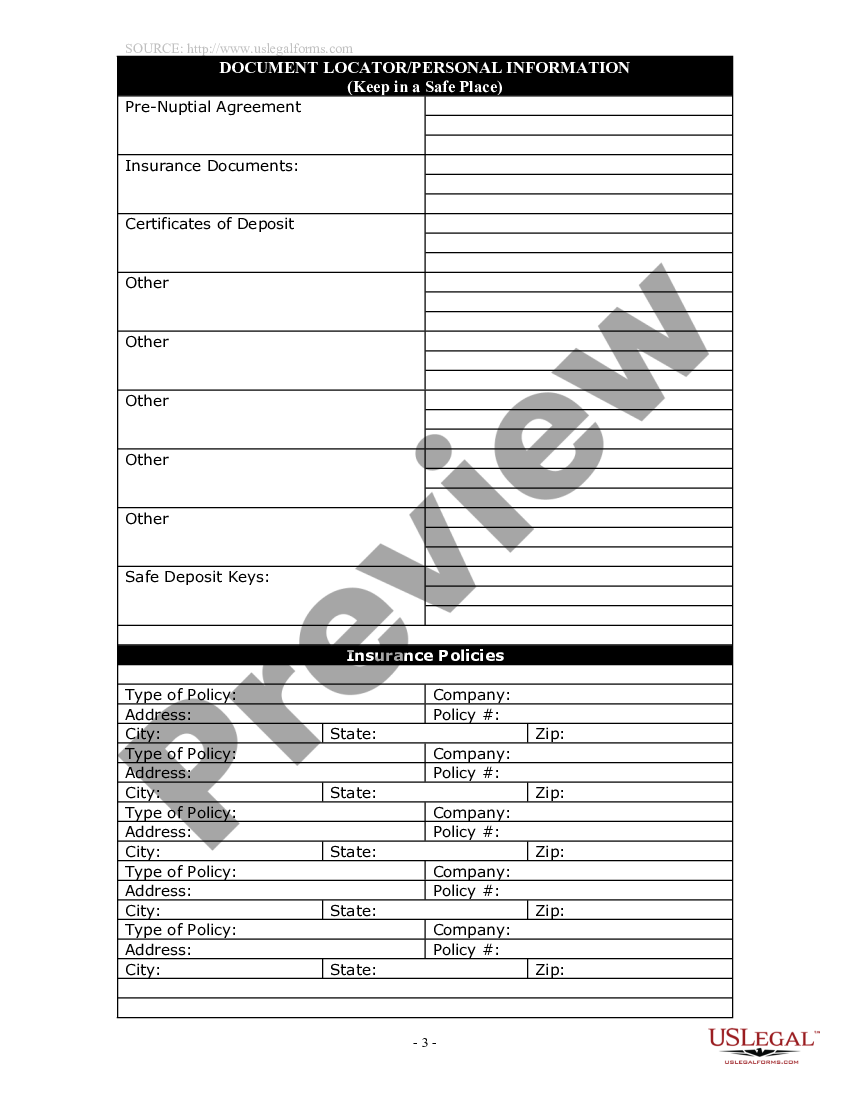 Utah Document Locator and Personal Information Package including burial ...