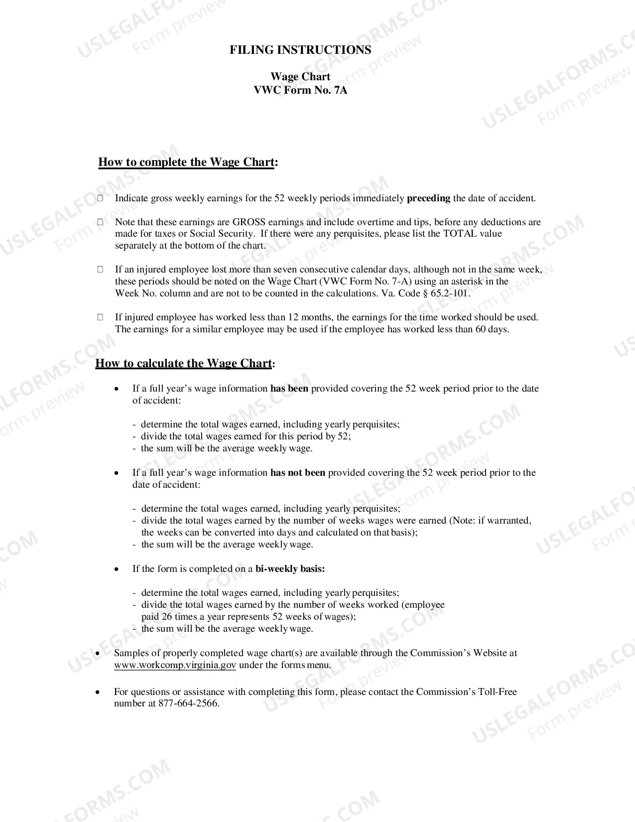 Preview Wage Chart for Workers' Compensation