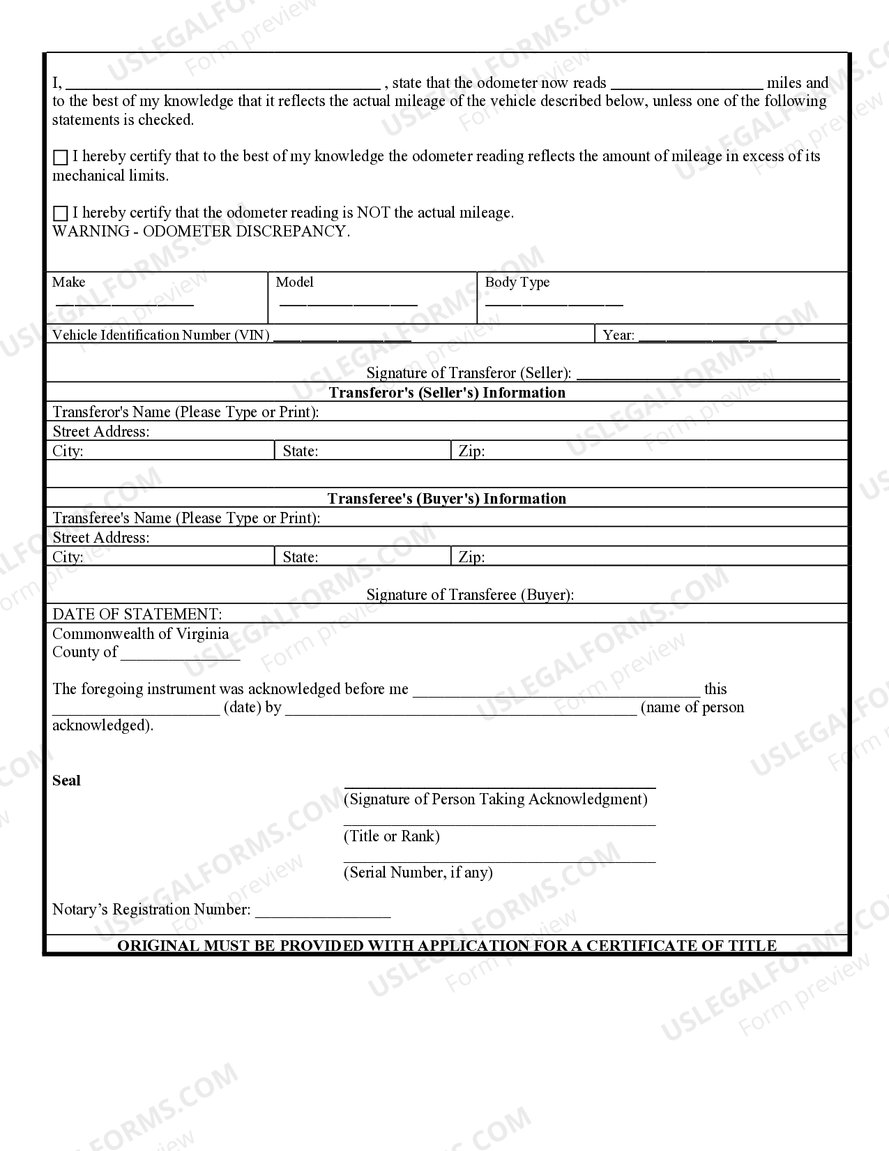 Virginia Bill Of Sale For Trailer | US Legal Forms
