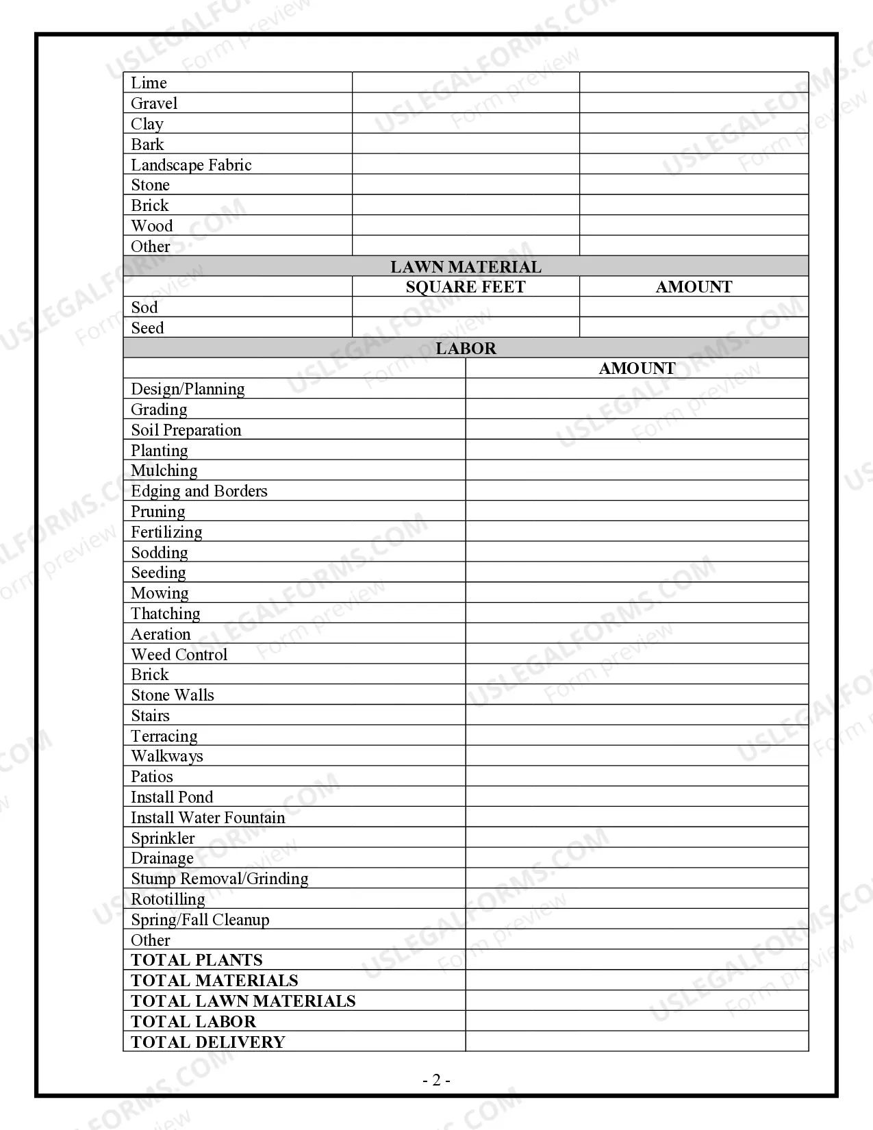 Preview Landscape Contract for Contractor