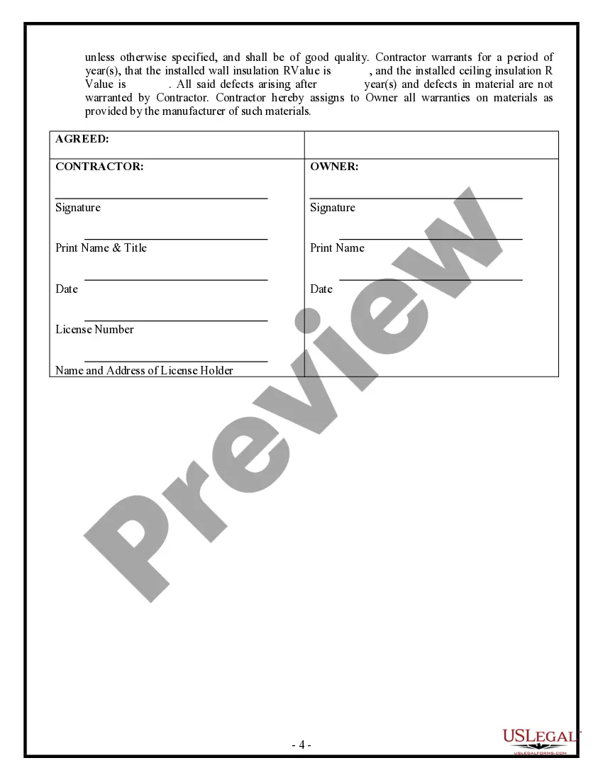 Preview Insulation Contract for Contractor