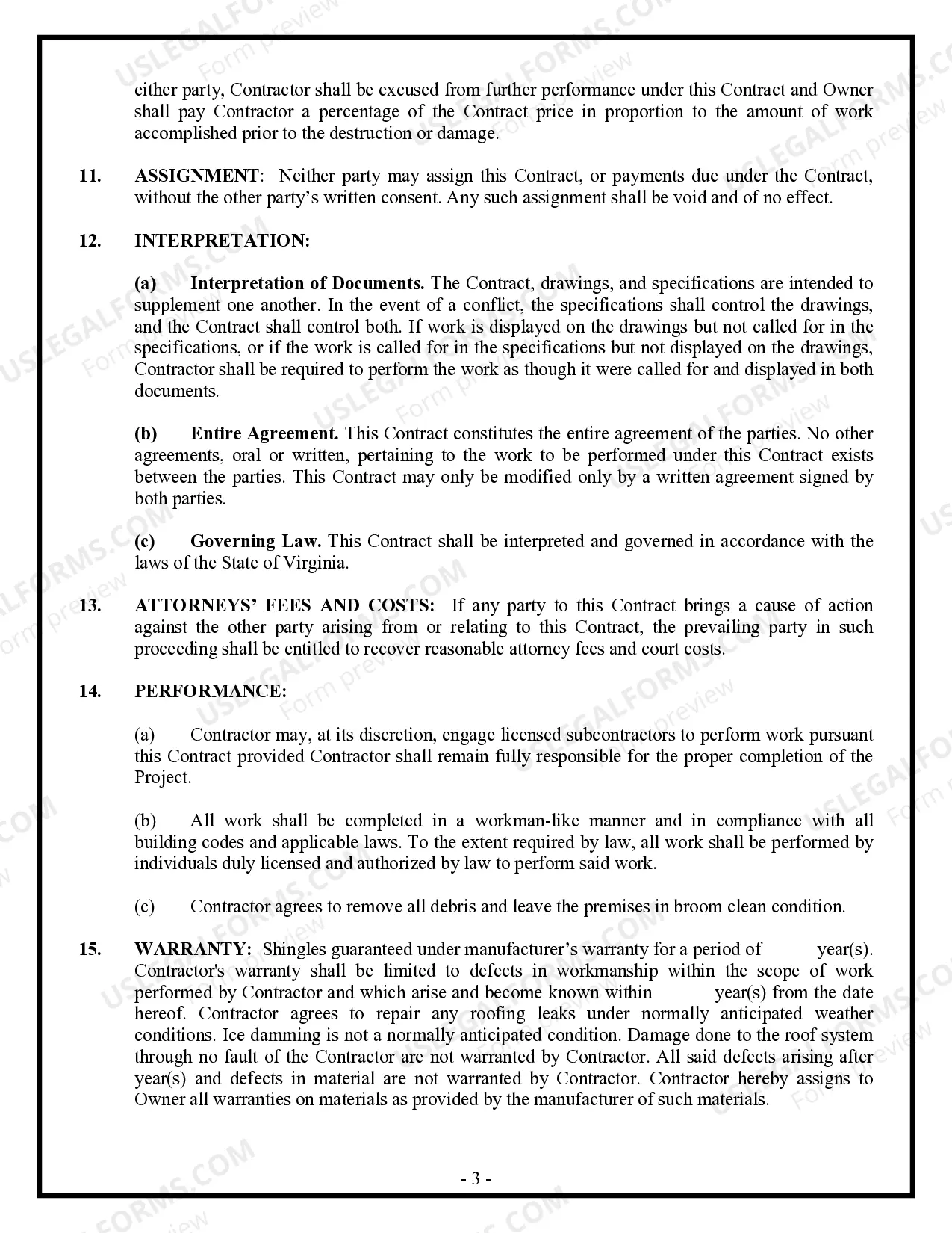 Preview Roofing Contract for Contractor