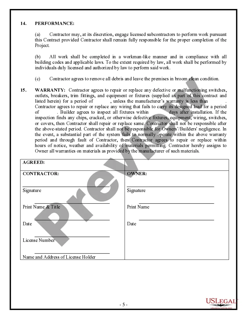 Preview Electrical Contract for Contractor