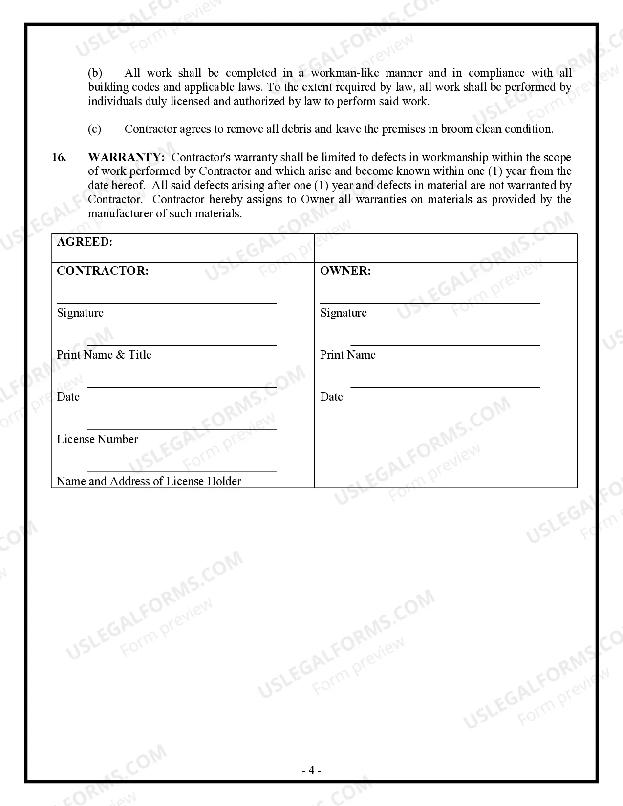 Preview Flooring Contract for Contractor