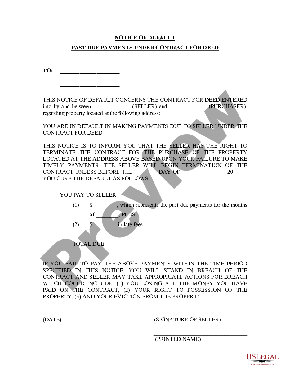 page 0 Notice of Default for Past Due Payments in connection with Contract for Deed preview