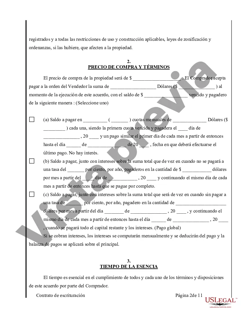 Preview Acuerdo o Contrato de Escritura de Venta y Compra de Bienes Raíces a/k/a Terreno o Contrato de Ejecución