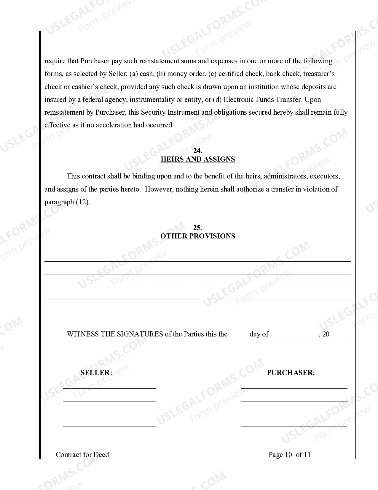 Preview Agreement or Contract for Deed for Sale and Purchase of Real Estate a/k/a Land or Executory Contract