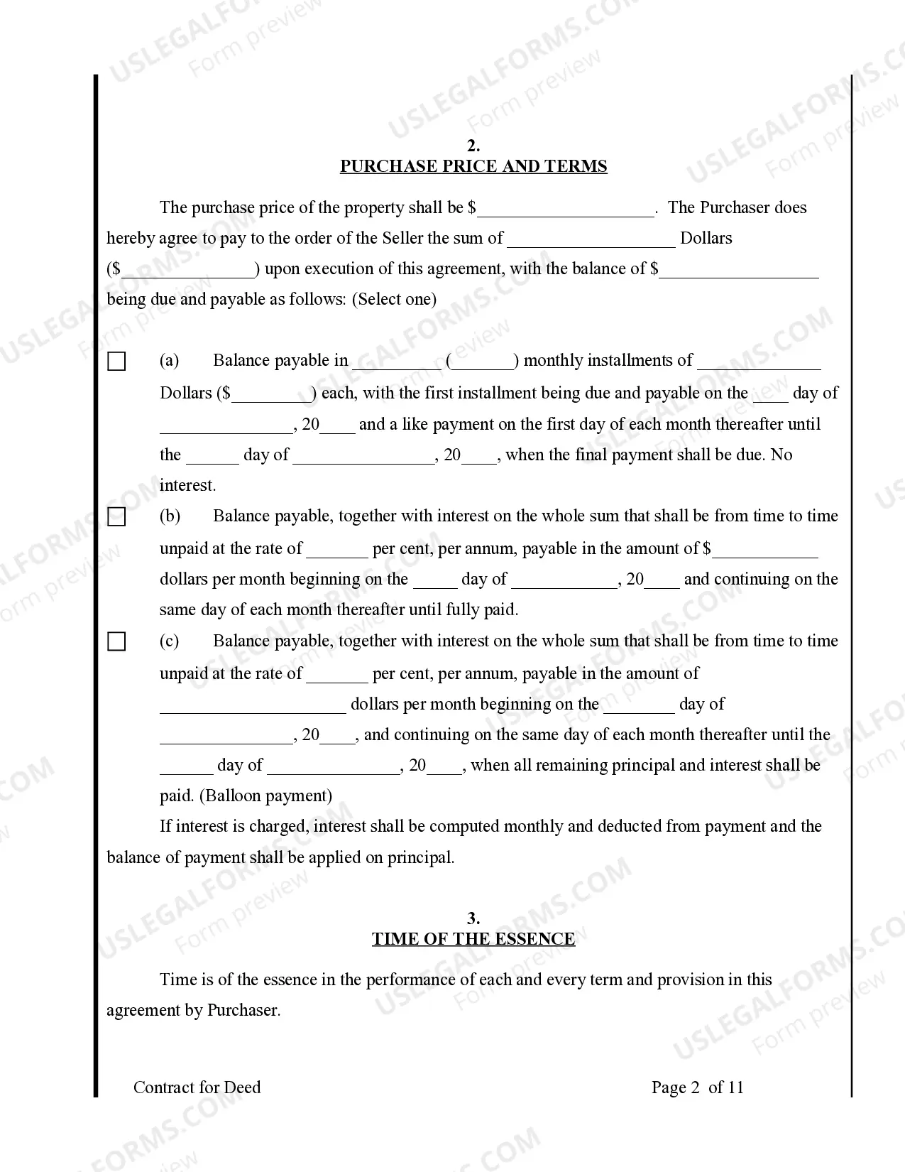 Preview Agreement or Contract for Deed for Sale and Purchase of Real Estate a/k/a Land or Executory Contract