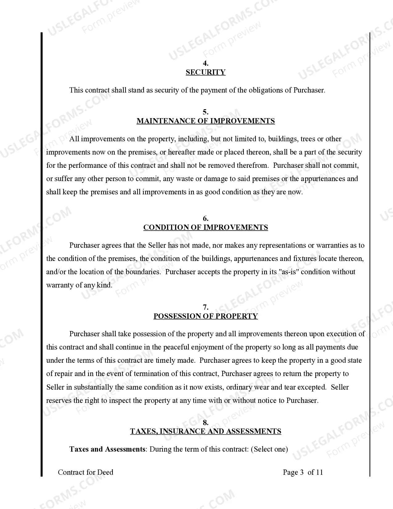 Preview Agreement or Contract for Deed for Sale and Purchase of Real Estate a/k/a Land or Executory Contract