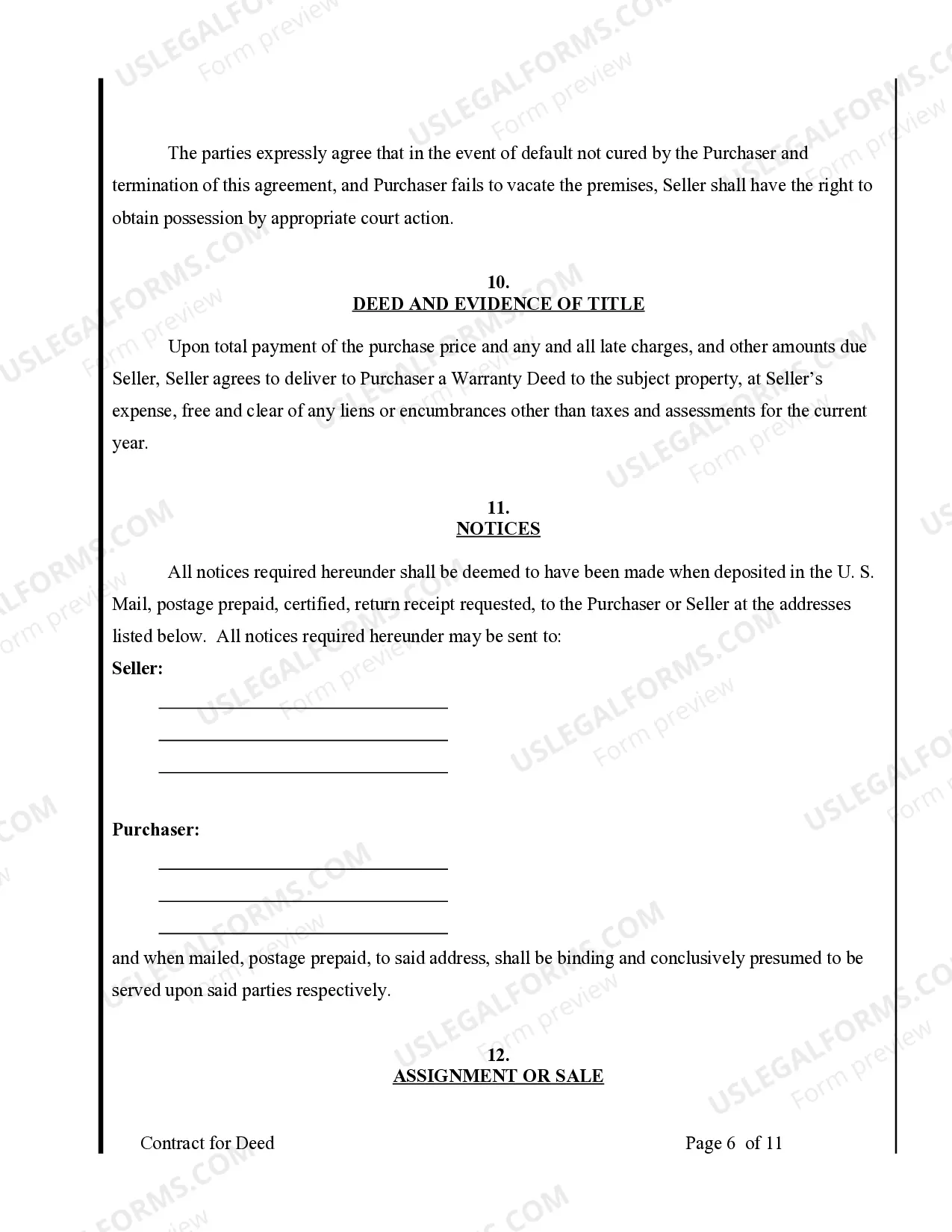 Preview Agreement or Contract for Deed for Sale and Purchase of Real Estate a/k/a Land or Executory Contract