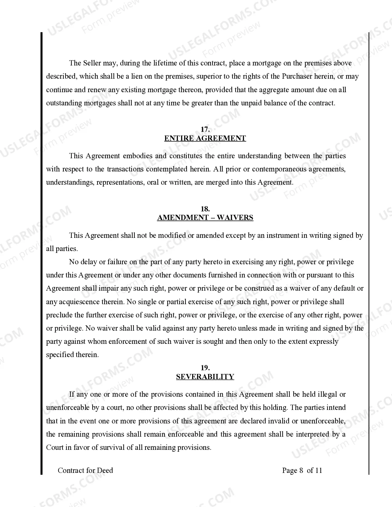 Preview Agreement or Contract for Deed for Sale and Purchase of Real Estate a/k/a Land or Executory Contract